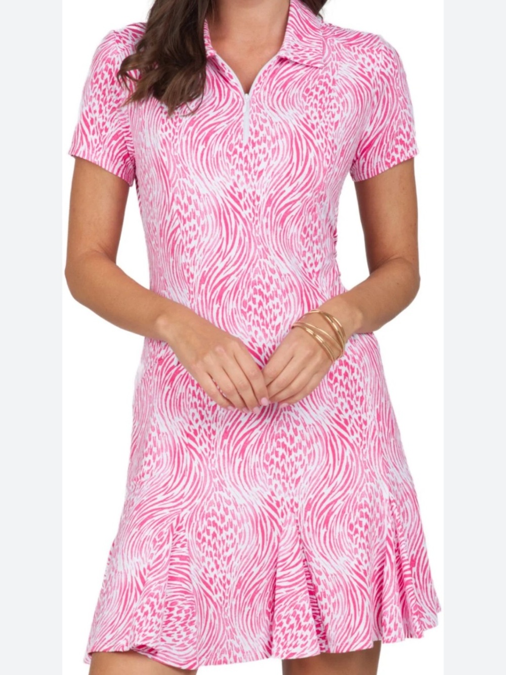 IBKUL Women's Alena Print Short Sleeve Godet Golf Dress Size S - Picture 1 of 6